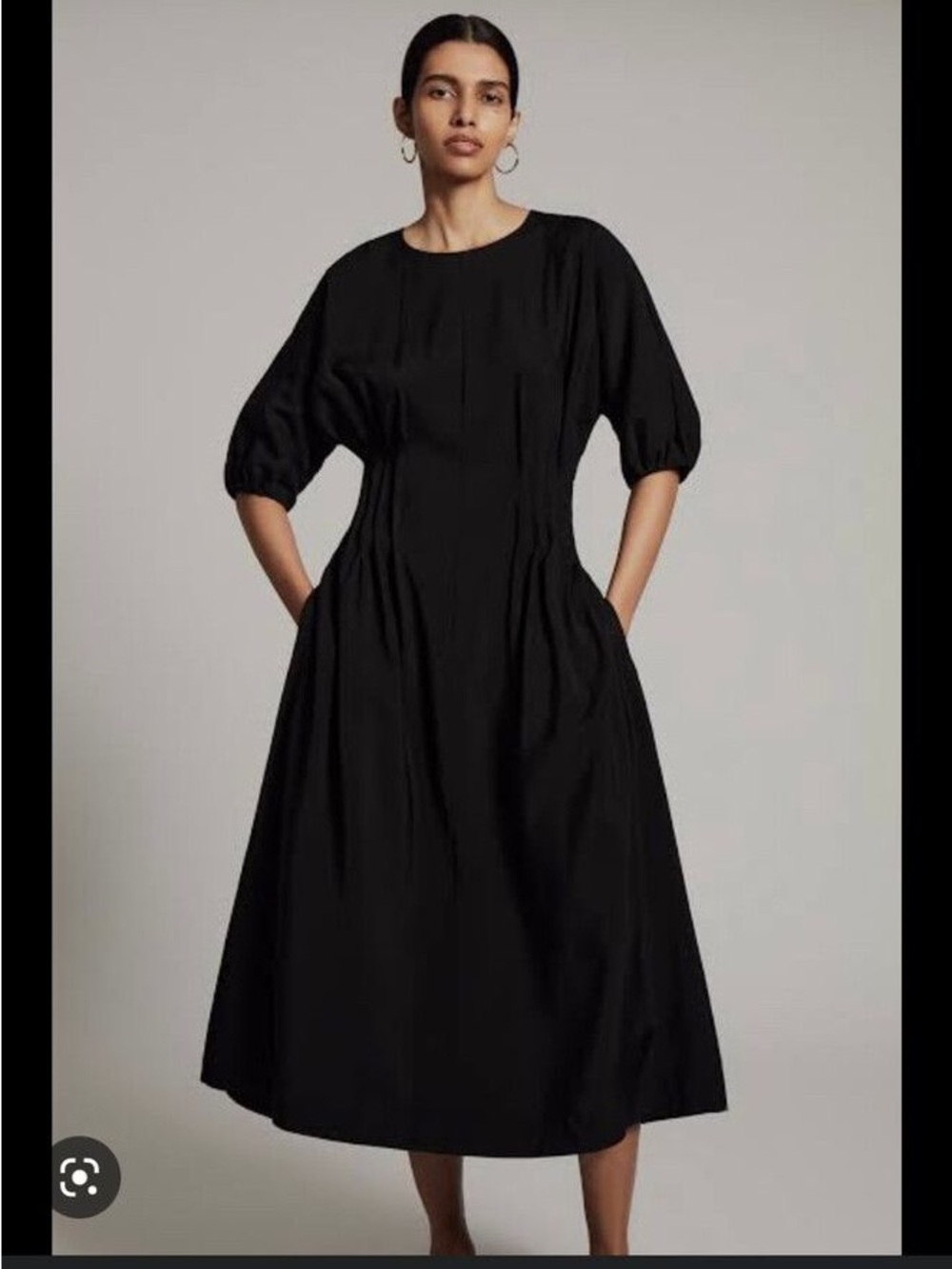 COS Elegant Black Midi Dress with Puff Sleeves